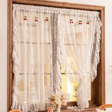 Gaeaspace  -  1 PC French Style Ruffle Lace Tulle Curtain With Cherries American Retro White Voile Sheer Drapes For Living Room Bedroom Custom