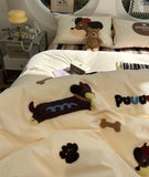 Gaeaspace  -  Cute towel embroidery dog cat brown green bedding set,twin full queen king cotton home textile bed sheet pillow case quilt cover