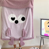 Gaeaspace  -  Ins Style Cute Little Monster Lamb Velvet Casual Blanket Cartoon Tape Embroidered Student Blanket Soft Sofa Shawl Blanket