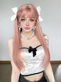 Gaeaspace  -  Rose pink wig female synthetic long hair natural air bangs long straight hair fashion jk suitable for female cosplay party