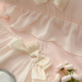 Gaeasapce  -  Pink Romantic French Wedding Lace Ruffles Bow Summer quilt Soft Cozy Comforter Bed Sheet Pillowcases Korean Princess Bedding Set