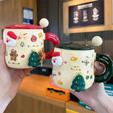 Gaeaspace  - Cartoon Christmas Mug Household Cute Milk Ceramic Cup with Lid and Spoon Accompanying Gift Couple Coffee Cup