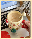 Gaeaspace  - Cartoon Christmas Mug Household Cute Milk Ceramic Cup with Lid and Spoon Accompanying Gift Couple Coffee Cup