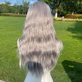 Gaeaspace  -  Natural Forehead Lace Gray Gradient Dyed Corn Velvet Long Hair With Large Wave Curls Synthetic Fibers Natural Party Wig