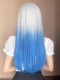 Gaeaspace  -  Women's wig synthetic summer blue long straight hair air bangs cos hairy girl style wig natural cosplay party heat-resistant