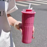 Gaeaspace  -  500ML 304 Stainless Steel Tumbler Thermos With Straw Double Drink Insulation Cold Hot Coffee Cup Car Juice Tea Water Cup