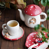 Gaeaspace  -  Red Mushroom Coffee Cup Saucer Exquisite Ceramic Afternoon Tea Set Simple Home Teapot Breakfast Milk Mug Cartoon Dessert Plate