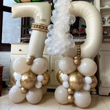 Gaeaspace  -  130Pcs Cream Sand White Gold Number Balloons Set 40inch Number Foil Balloons for Happy 20 30 40 50th Birthday Party Decorations