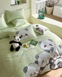 Gaeaspace  -  Cute cartoon embroidery panda green beding set,twin full queen king kawaii cotton home textile bed sheet pillow case quilt cover