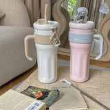 Gaeaspace  -  Kawaii Tumbler Thermos Cup For Coffee Tea Juice 1250ml Sainless Steel Thermal Cup With Handle Straw Car Mug Gym Water Bottle