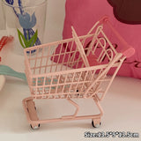 Gaeaspace  -  Ins Cute Pink Trolley Shopping Basket Storage Toy Creative Mini Kawaii Desktop Decoration Gift Dollhouse Furniture Accessories