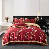 Gaeaspace  -  100s Egyptian Cotton Bedding Set Queen King Ru Double Size Print Bed Linens Blanket Cover Sheet Pillowcase