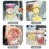 Gaeaspace  -  Kawaii Flower Glass Cup Aesthetic With Lid Straw Infuser Glass Bottle Tumbler For Water Tea Juice Vintage Drinking Bottle 600ml