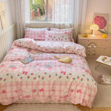 Gaeaspace  -  Kawaii Strawberry Rabbit Bedding Set For Home Cotton Twin Full Queen Size Cute Double Fitted Bed Sheet Girl Quilt Duvet Cover