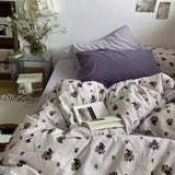 Gaeaspace  -  Korean Style Bedding Set Boys Girls Twin Queen Size Duvet Cover Flat Sheet Pillowcase Bed Linens Kids Adult Fashion Home Textile