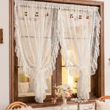 Gaeaspace  -  1 PC French Style Ruffle Lace Tulle Curtain With Cherries American Retro White Voile Sheer Drapes For Living Room Bedroom Custom