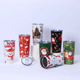 Gaeaspace  -  New Portable Christmas 20oz Car Cup 3d Printed Outdoor Christmas Style Insulated Cup Stainless Steel Double-Layer Coffee Cup Gif