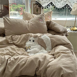 Gaeaspace  -  Ins Embroidery Cat Duvet Cover Set Quilt Set Minimalist Style Cream Bed Set Of Four Pieces, Home Luxury Bedding Set Bed Sheets