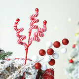 Gaeaspace  -  1pc Red White Ball Bouquet Striped Wool Branches Christmas Ornaments Home Cuttings New Year Gifts Christmas Decoration Navidad