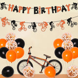 Gaeaspace  -  Bike Birthday Party Decorations Orange Black Balloons BMX Happy Birthday Banner Bicycle Cake Topper for Boys Birthday Supplies