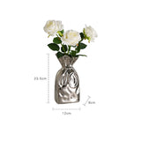 Gaeaspace  -  European Ceramic Silver Vase Pleated Bunched Mouth Hydroponic Flower Ware Living Room Dining Table Floral Vase Wedding Ornament