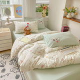 Gaeaspace  -  New Bedding Set Garden Style  Floral Wash Cotton Soft Quilt Cover Sheet Set Student  4-piece Set  Bedsheet Quilt Comforter