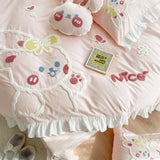 Gaeaspace  -  Cute sweet rabbit pink bedding set kid teen,lovely twin full queen king cotton home textile flat sheet pillow case quilt cover