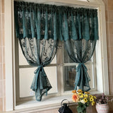 Gaeaspace  -  American Pastoral Dark Green Short Curtain Coffee Half Curtain Double Lace Embroidered Sheer Curtain for Kitchen Cabinet Door