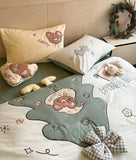 Gaeaspace  -  Cute embroidery cartoon bear tree green bedding set,twin full queen king cotton home textile bed sheet pillow case quilt cover