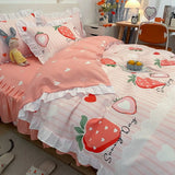 Gaeaspace  -  Princess Ruffle Sweet Heart Bedding Sets Brushed Quilt Cover Bed Sheet Girls Kids Duvet Cover Decor Home Textiles