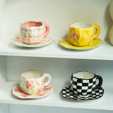 Gaeraspace  -  Korean Mug Ceramic Cute Flower Cup and Saucer Coffee Cup Tea Cup Dish Set Mug Hand Painted Coffee Mugs