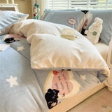 Gaeaspace  -  Thickened Milk Velvet Bedding Set Print Cartoon Winter Coral Velvet Quilt Cover Bed Sheet Pillowcase Comforter Duvet Cover Set