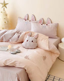 Gaeaspace  -  Cute embroidery rabbit bedding set 1.2 1.5 1.8 2.0,twin full queen king cotton home textile bed sheet pillow case duvet cover