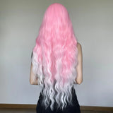 Gaeaspace  -  Light Pink Gradient Synthetic Hair Wigs Long Wavy Natural Hair Wigs with Bangs for Women Cosplay Lolita Wig Heat Resistant