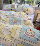 Gaeaspace  -  Cute cartoon cat cake doughnut blue pink bedding set teen,twin full queen cotton home textile bed sheet pillow case quilt cover