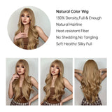 Gaeaspace  -  Long Ginger Strawberry Blonde Natural Wavy layered Wig with Bangs For Woman/ Heat Resistant Synthetic Wig/  Natural look hairs