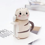 Gaeaspace  -  1pc Cute Cat Ceramics Coffee Mug with Spoon Novelty Gift Drinkware Milk Tea Couple Cup Kitchenware Birthday Gift Home Decoration