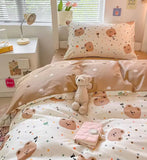 Gaeaspace  -  Cute bear polka dot brown bedding set single double,twin full queen king cotton home textile bed sheet pillow case quilt cover