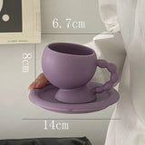 Gaeaspace  -  160ml Creative Ceramic Coffee Cup Saucer Exquisite Purple Afternoon Camellia Flower Tea Cup Vintage Latte Coffee Mug Milk Mugs