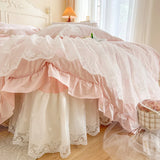 Gaeasapce  -  Pink Romantic French Princess Bedding Set, Lace Ruffles Duvet Cover, Bed Sheet, Bed Skirt, Bedspread, Pillowcases, 100% Cotton