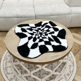 Gaeaspace  -  Abstract 3D Illusion Checkered Cloud Shape Tufted Rug - Handmade Modern Black and White Design - Fluid Art Porch Carpet