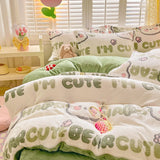 Gaeaspace  -  Winter Thick Warm Plush Comforter Cover Queen Bedding Sets Cartoon Quilt Cover Bed Sheet Pillowcase 4pcs Luxury Bed Linens