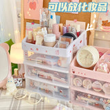 Gaeaspace  -  Ins Transparent Drawer Storage Box Pink Cosmetic Finishing Makeup Box Dormitory Kawaii Shelf Cute Girl Heart Desktop Organizer