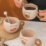 Gaeaspace  -  1pc Ceramic Mug with Spoon Simulated Eggshell Coffee Mug Oatmeal Milk Breakfast Mug Holiday Gift 300ml/10.1oz Coffe Mugs Tea Cup