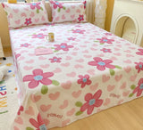 Gaeaspace  -  100% Cotton Bed Sheets Flower Printed Flat Sheet Cover Plaid Lattice Bedspreads Home Textile Without Pillowcase