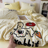 Gaeaspace  -  Cartoon Embroidery Duvet Cover Set No Filler with Flat Sheet Pillowcases Single Double Queen Girls Korean Bedding Sets Textiles