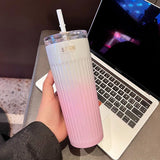 Gaeaspace  -  New Fashion Gradient Colour 304 Stainless Steel Thermos Bottle Portable Straw Insulation Cup Car Travel Coffee Cups Mugs 500ML