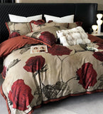 Gaeaspace  -  Vintage red flower rose brown bedding set,full queen king romantic retro cotton home textile bed sheet pillow case quilt cover