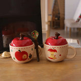 Gaeaspace  -  Vintage Mug With Lid And Spoon Apple Shape Ceramic Mug Water Cup Girls Mug Christmas Gift Coffee Mug Couple Milk Breakfast Mug