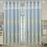 Gaeaspace  -  European Light Luxury and Elegant Floral Embroidery and Blue Relief Cloth Double Layer Curtains For Living Rooms and Bedroom